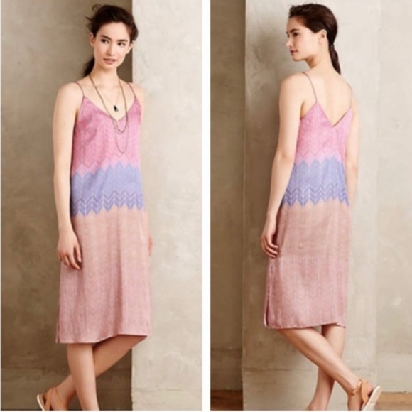 Nomad Morgan Carper Chevron Purple Slip Dress Sz Large Anthropologie Dainty - Picture 1 of 11